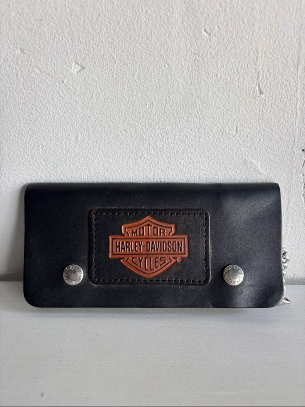Harley-Davidson Black Leather Biker Wallet with Brown Logo Patch